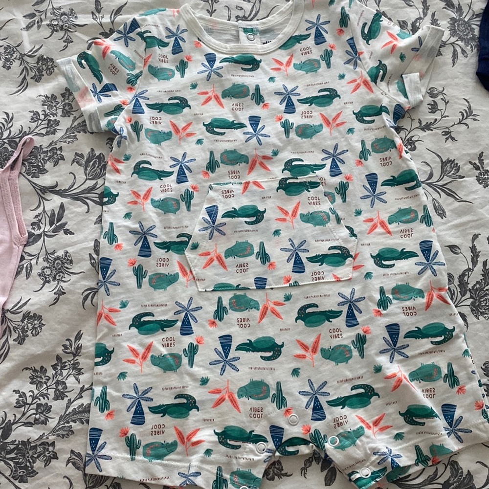 Overall, white with animals, 36month, Gemo (french)